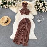 Summer  Dress Sets For Women Twist Bandage Midriff Strapless + Bodycon Draped A Ling Split Dresses Beach Vacation New In
