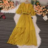 Youe Summer Ruffls Dress For Women Bohemian Pleated Folds Ruched Bust Belt Dresses Ball Gown Chic And Elegant 2023 New F
