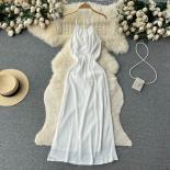Summer  Long Dress For Women Boho Hang Neck Draped Backless Female White Dresses Elegant Beach Vacation Split Thin New I