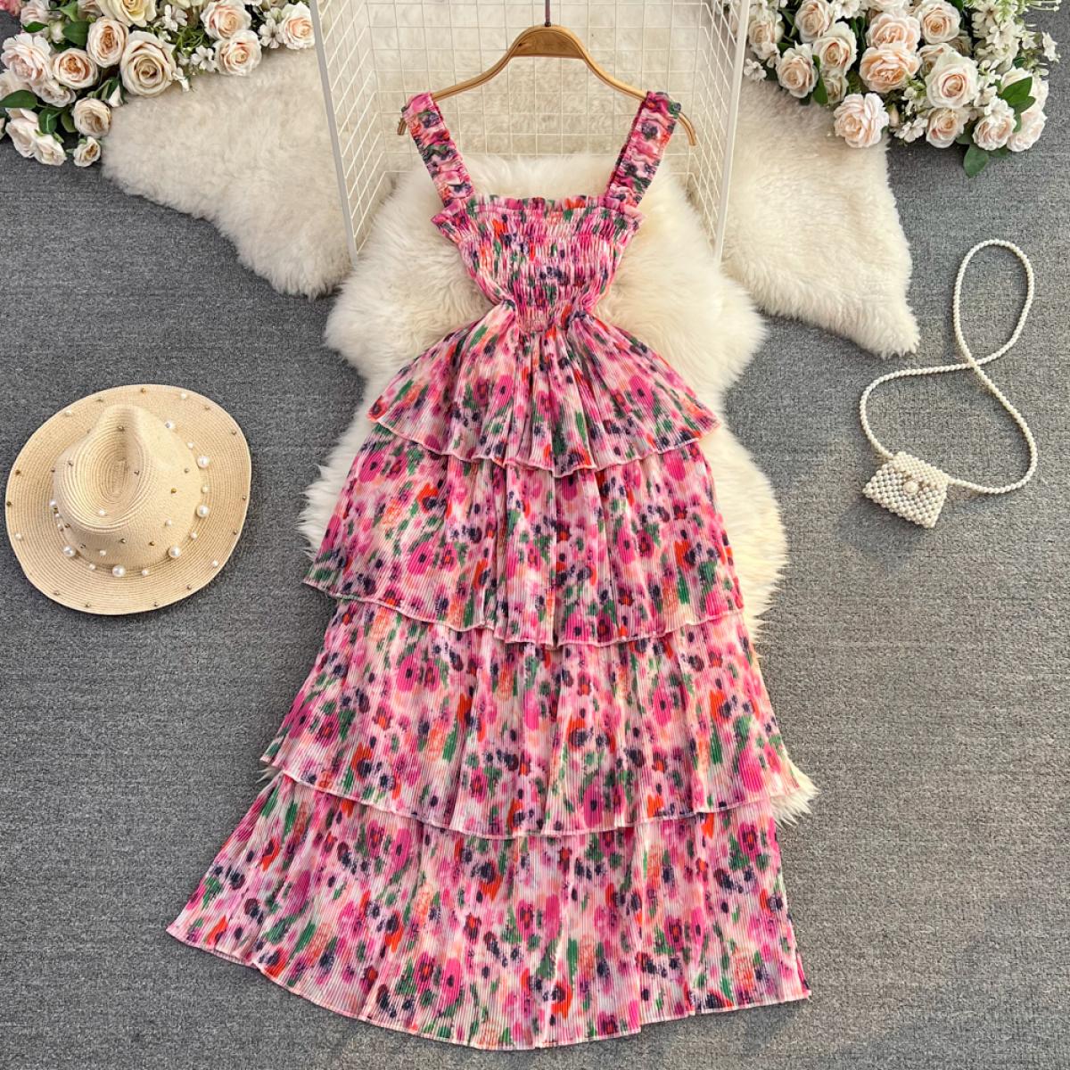 Youe Summer Elegant Midi Dress For Women Tiered Shirring Bandage Long Dresses Sleeveless Plicated Female  Luxury Beach N