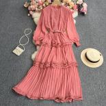 Summer Chiffon Long Dress For Women Boho Cascading Ruffled Lace Patchwork Vestidos Elegant Pleated Folds Luxury 2023 Fab