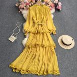 Summer Chiffon Long Dress For Women Boho Cascading Ruffled Lace Patchwork Vestidos Elegant Pleated Folds Luxury 2023 Fab