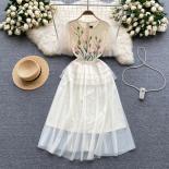 Summer White Tulle Dress For Women Elegant Embroidery Two Layered Midi Female Party Prom Vestidos Tierred Formal Dresses