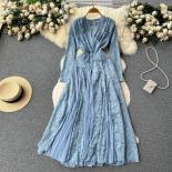 Summer Long Luxury Dress For Women Notched Hook Flower Hollow Midi Boho Vestidos Party Evening Dresses Layered Formal Ta