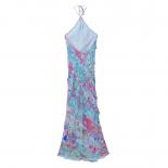 Summer  Sheath Long Dress For Women Tie Dye Halter Neck Layered Ruffles Beach Vacation Female Vestidos Bodycon Twist New