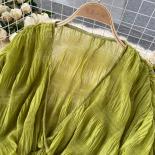 Women  Chiffon Short Blouse Female See Through Super Long Sleeve Blusas Purple/green/black/white Folds Party Tops 2022 N