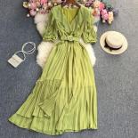 Youe Summer Bohemian Long Dress For Women Elegant Ruffle Patched Belt Female Vestidos Pleated Folds Ruched Bust Tarf 202