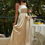 Missord Solid Belted Satin Formal Dress Summer Women Long Floor Length Party Straps Sleeveless Evening Prom Dress Champa