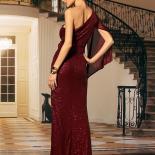Miss Ord Stereo Flower One Shoulder Sequin Evening Red Dress Cut Out Night Party Elegant Maxi Gown Wedding Split Thigh D