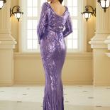 Missord Elegant Purple Sequin Evening Dress Women V Neck Long Sleeves Bodycon Maxi Wedding Party Prom Dresses Ladies Gow