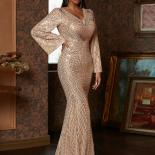 Missord Elegant Flare Long Sleeves Women Evening Dress  Backless V Neck Sequin Bodycon Party Prom Maxi Dresses Ladies Go