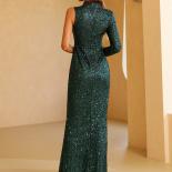 Missord Elegant Green Bodycon Evening Dresses Women One Shoulder Long Sleeve Cutout Sequins Thigh Split Party Prom Dress