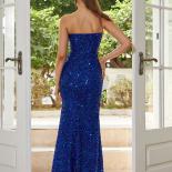 Missord Elegant Shiny Blue Sequin Party Dresses For Women Strapless Bowknot Bodycon Cocktail Evening Prom Dress Long Gow