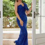 Missord Elegant Shiny Blue Sequin Party Dresses For Women Strapless Bowknot Bodycon Cocktail Evening Prom Dress Long Gow