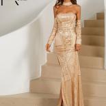 Missord  Summer Women's Fashion Evening Dresses Sequined Backless Bodycon Chest Wrapping Party Vestidos Gold Elegant Dre