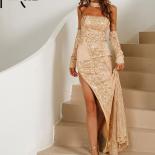 Missord  Summer Women's Fashion Evening Dresses Sequined Backless Bodycon Chest Wrapping Party Vestidos Gold Elegant Dre