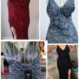 Missord Vestidos V Neck Backless Women Sequin Long Party Dresses Wedding Evening Maxis Plit Thigh Prom Bodycon  Fashion 
