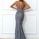 Missord Vestidos V Neck Backless Women Sequin Long Party Dresses Wedding Evening Maxis Plit Thigh Prom Bodycon  Fashion 