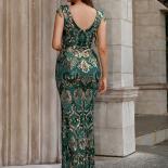 Missord Luxury Vintage Sequin Floral Tassels Prom Dresses Vneck Slim Green Evening Gown Elegant Women's Party Dress  Dre