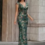 Missord Luxury Vintage Sequin Floral Tassels Prom Dresses Vneck Slim Green Evening Gown Elegant Women's Party Dress  Dre