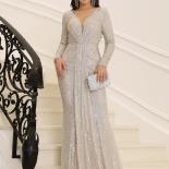 Missord Vneck Long Sleeve Backless Silver Sequins Prom Dress Wedding Party Elegant Women's Formal Dress Shining Evening 
