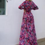 Missord Deep V Neck Floral Belted Beach Casual Chiffon Dress  Women Split Thigh Long Sleeve Prom Party Maxi Dresses Blue