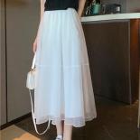 White Midi Skirts Women Solid Fashion Hot Sale Aline Summer High Elastic Waist Allmatch Faldas Mujer Student Young Girl 