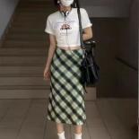 Green Plaid Skirts Women Vintage Midi Preppy Style Hotsweet Chic  Fashion All Match Summer Temperament College Harajuku