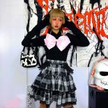 Lace Plaid Skirts Women Hotsweet Ball Gown High Waist Fashion Gothic Casual Mini Girlish Personality Hrajuku Chic Ulzzan