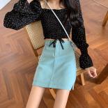 Mini Denim Skirts Women Sideslit Ins Preppy  Style Young Fashion Solid Aline Summer Simple Casual Thin College Girls New