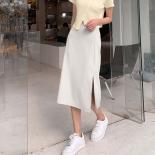 Midi Skirts Women Sideslit Summer Casual Young Fashion  Simple Elegant Female Ins Vintage Aline Preppy Girls Allmatch  S
