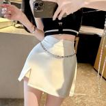 Mini Skirts Women Chain High Street Hotsweet Summer Side Slit Personality  Style Fashion All Match Elegant Ins Harajuku