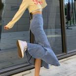 Denim Trumpet Midi Skirts Women Slim  Elegant Office Lady Slit Design Chic Streetwear Vintage Cozy New Spring Trendy Fal