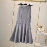 Skirts Women 6 Colors Knitting Solid Trumpet Minimalist Folds Basic All Match Fashion Casual  Style Tender Autumn Female