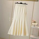 Skirts Women 6 Colors Knitting Solid Trumpet Minimalist Folds Basic All Match Fashion Casual  Style Tender Autumn Female