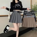 Pleated Mini Skirts Women With Belt High Waist Y2k  Streetwear Ins Students Lovely Solid Vintage All Match Spring Summer