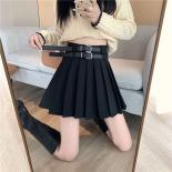 Pleated Mini Skirts Women With Belt High Waist Y2k  Streetwear Ins Students Lovely Solid Vintage All Match Spring Summer
