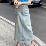 A Line Slit Denim Skirts Women High Waist Hotsweet S 3xl Vintage Midi Temperament Young Casual All Match  Style Fashion