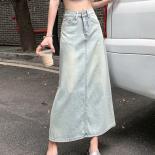 A Line Slit Denim Skirts Women High Waist Hotsweet S 3xl Vintage Midi Temperament Young Casual All Match  Style Fashion