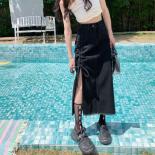 Midi Skirts Women Bandage Elegant Personality Allmatch Sideslit Creativity Chic  Style Denim Faldas S5xl Empire Summer  