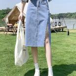 Denim Skirts Women Sideslit High Waist Fashion Midi Thin Summer Vintage Simple Allmatch Young   Style Hot Sale Daily  Sk