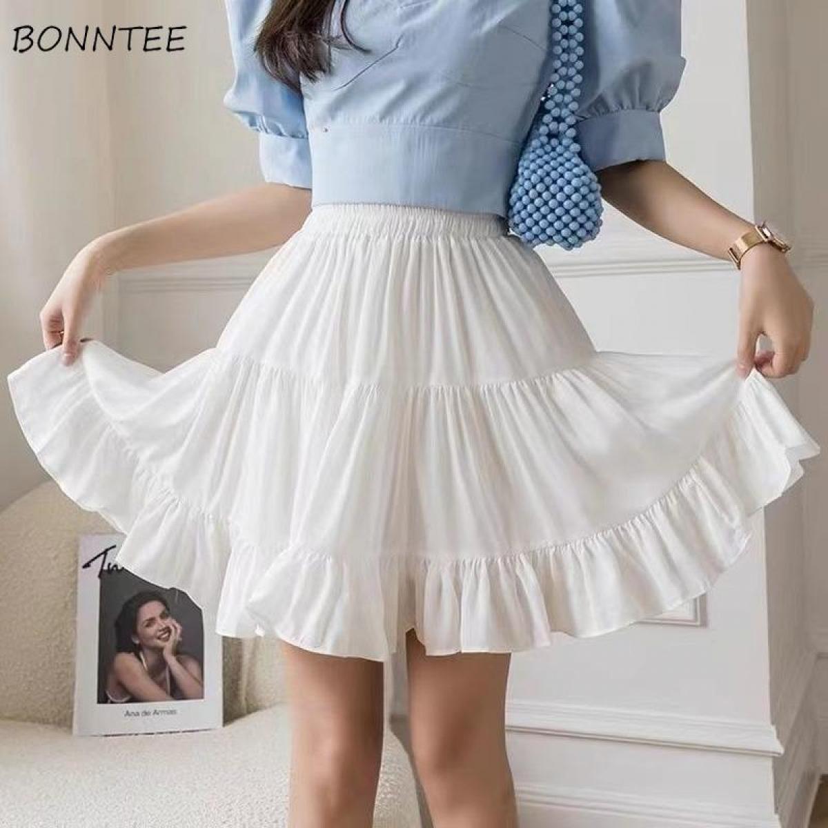 Skirts Women Mini Solid Ruffles Aline Summer Breathable Fashion  Style Allmatch Daily Cozy Youth College Popular Sweet  