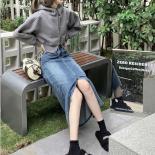 Denim Skirts Women Front Slit Design Summer Slim Femme Vintage Chic Pockets Mujer Popular Empire Harajuku Washed Street 