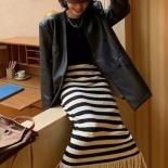 Skirts Women Tassel Striped Causal Breathable Creativity  Style Office Lady Sweet Basics Trendy Spring Daily Comfortable