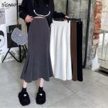 Midi Skirts Women Trumpet Trendy Autumn Elegant Faldas Casual Tender Solid  Style Empire Chic Soft All Match Basic Cozy