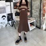 Midi Skirts Women Trumpet Trendy Autumn Elegant Faldas Casual Tender Solid  Style Empire Chic Soft All Match Basic Cozy