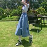 Denim Skirts Women Mid Calf Summer Thin High Waist All Match Clothing Daily Aesthetic Harajuku Fashion Stylish Solid Str
