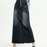 A Line Denim Skirts Women  Style Blue Solid Vintage Maxi Casual All Match Elegant Streetwear Design Tassel High Waist Ch