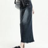 A Line Denim Skirts Women  Style Blue Solid Vintage Maxi Casual All Match Elegant Streetwear Design Tassel High Waist Ch