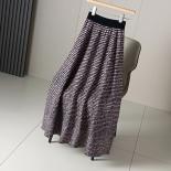 Women's Vintage Plaid Pattern Knitted Long Skirt High Waist Anti Pilling Wool Blends Swing Skirts Winter Christmas Gift 
